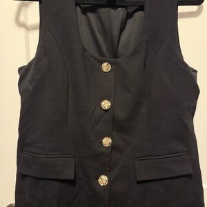 Halogen Black Sleeveless Jumpsuit with Gold Buttons